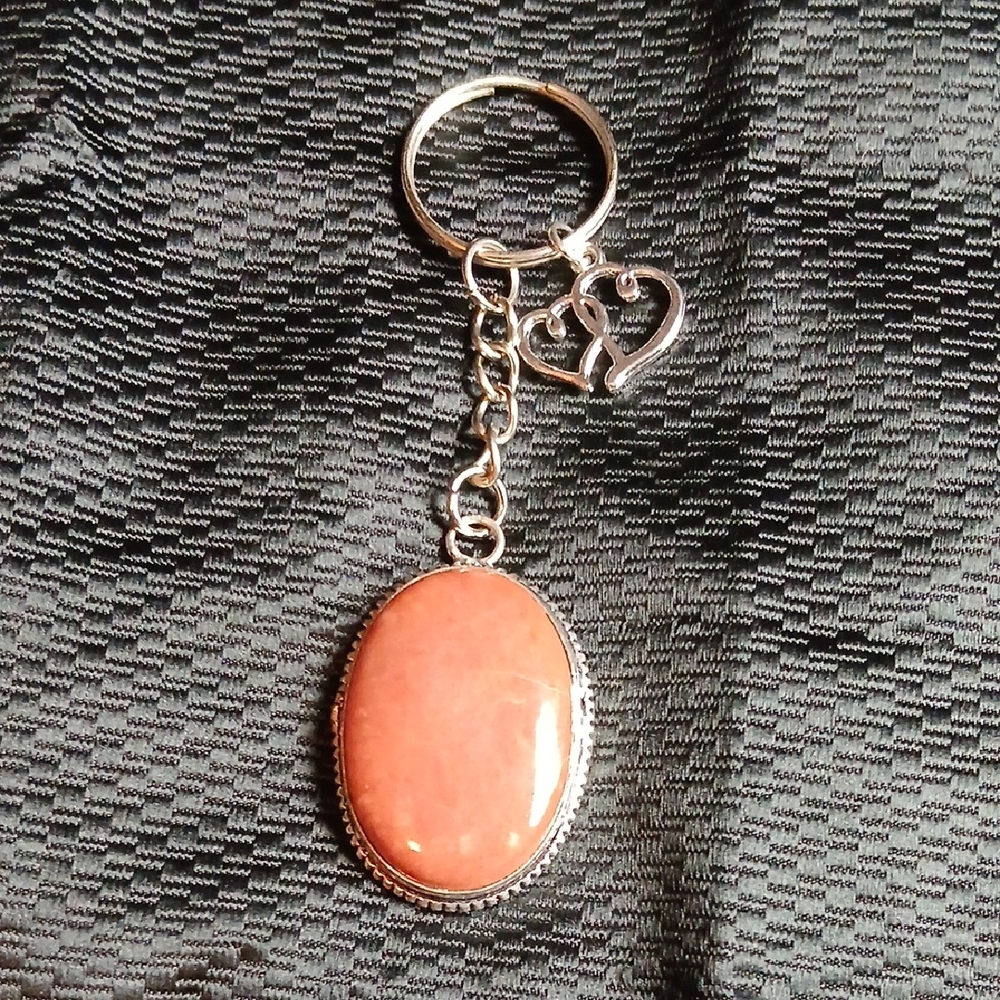 Coral Semi-Precious Gemstone Elegant Silver and Coral Keychain